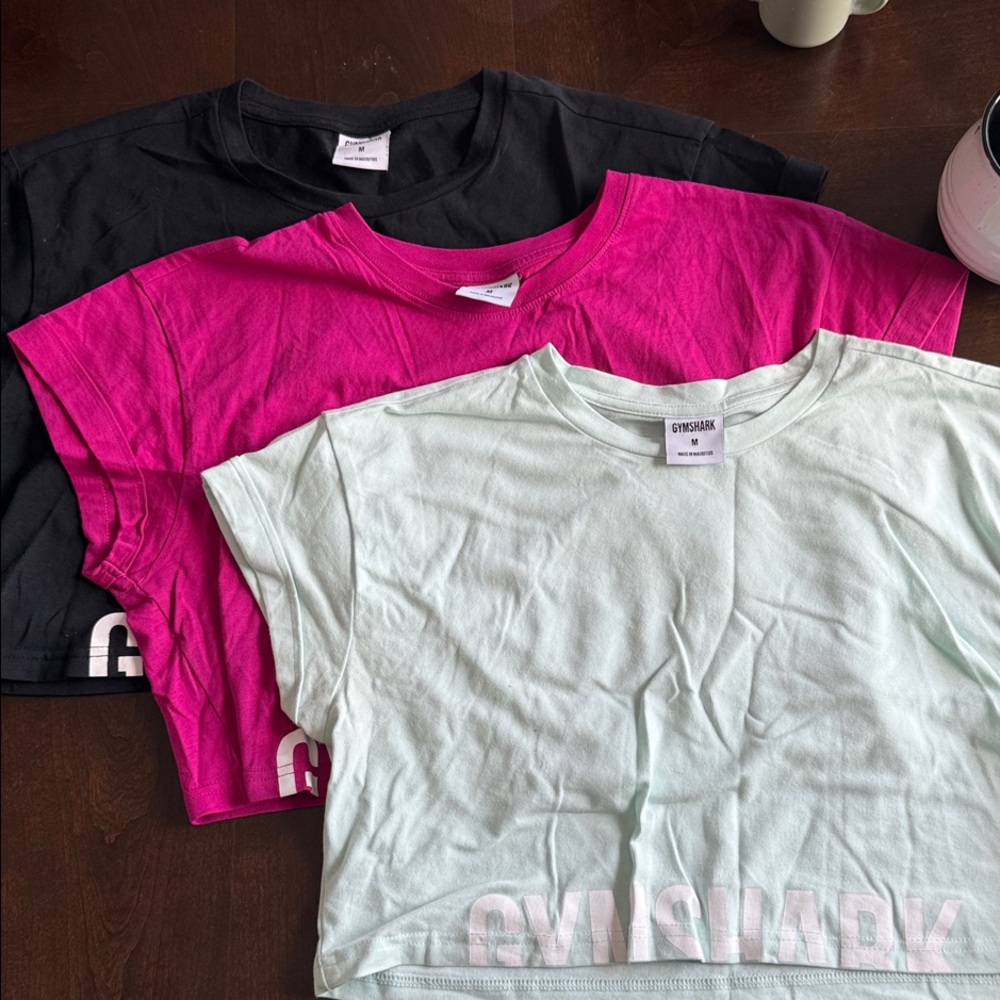 Gymshark Trio Crop Tops - Black, Pink, Mint